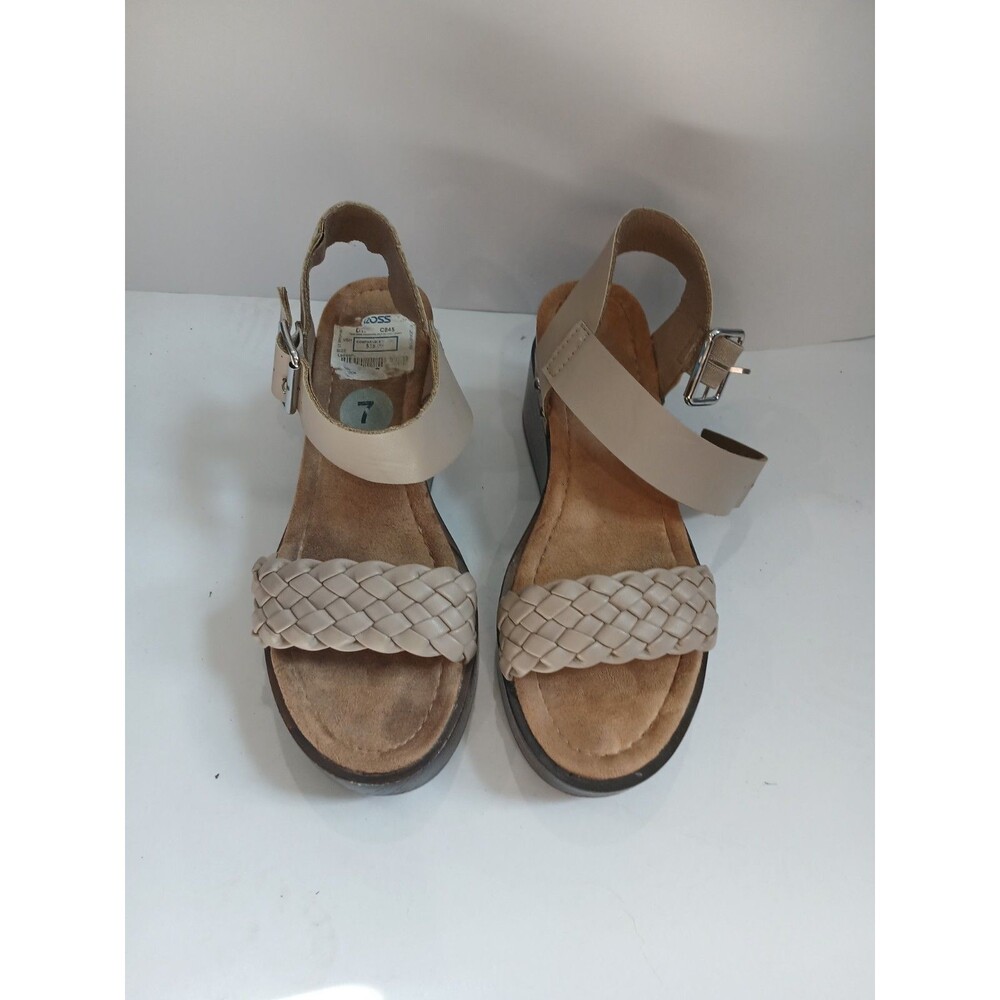 Women’s Braided Strap Sandals Beige Size 7 Casual Comfort Ankle Strap